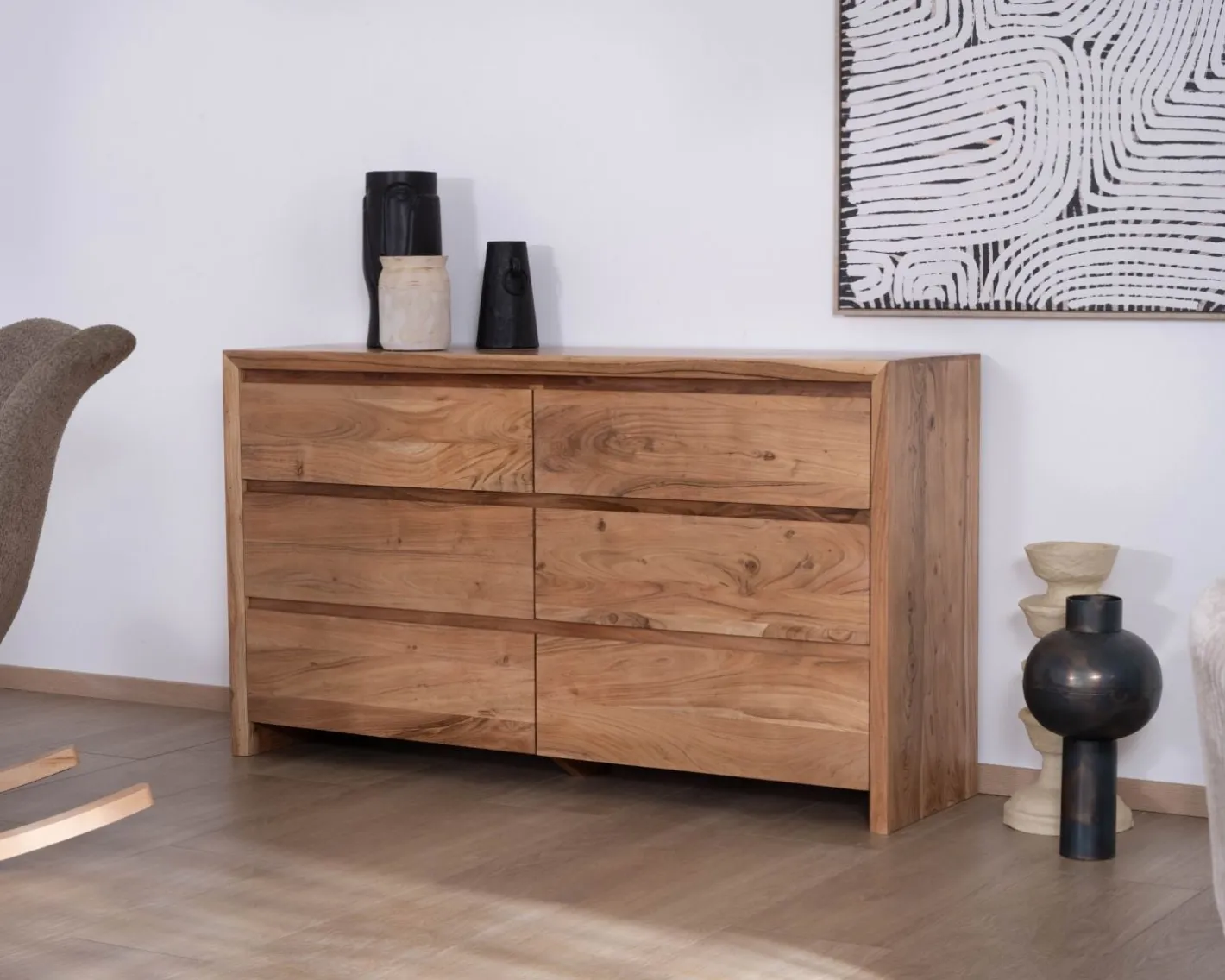 Best Commode 6 tiroirs en acacia style scandinave "Lignum" Commode