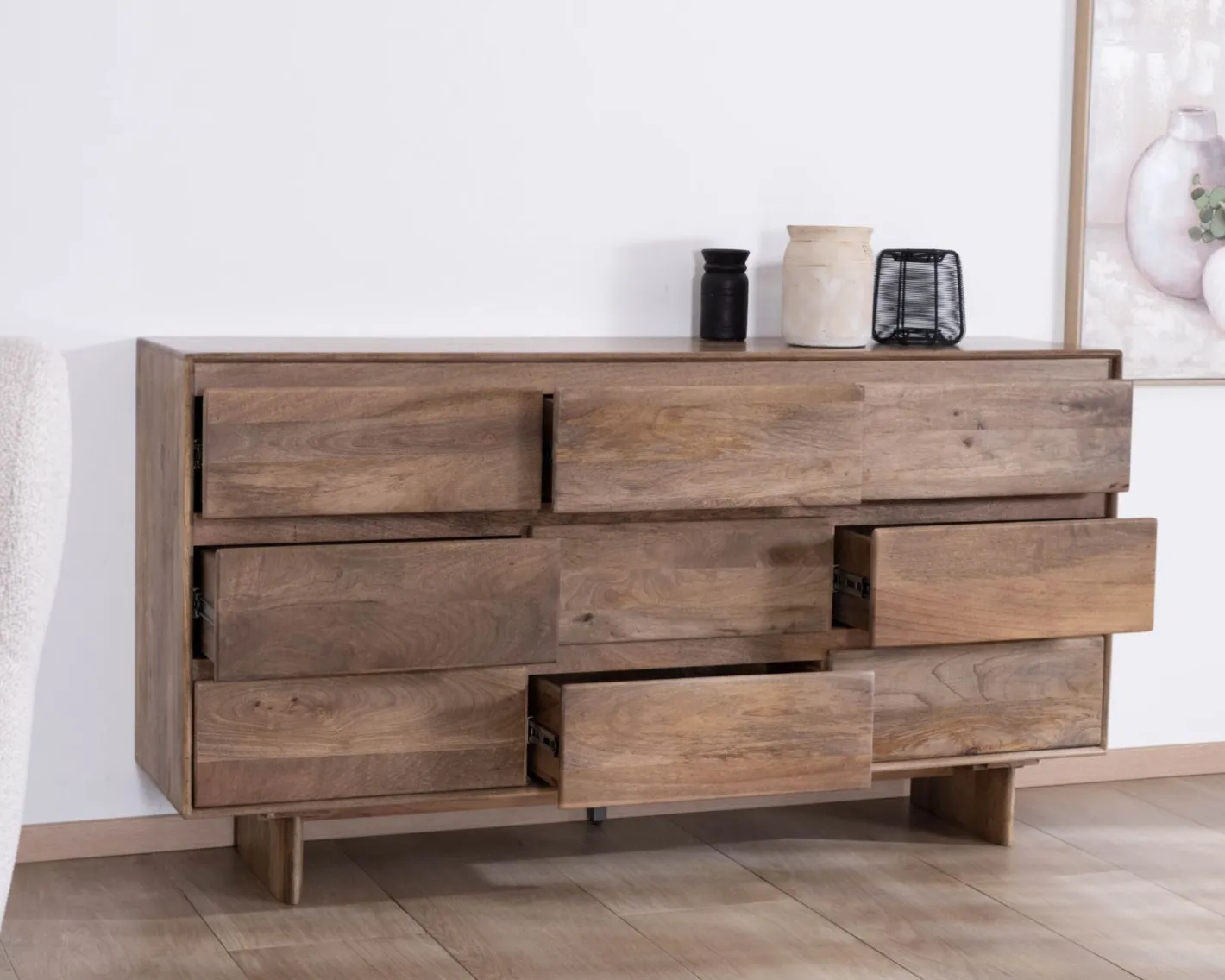 Clearance Commode 9 tiroirs en bois massif de manguier "Geta" Style Japandi Rangement|Commode