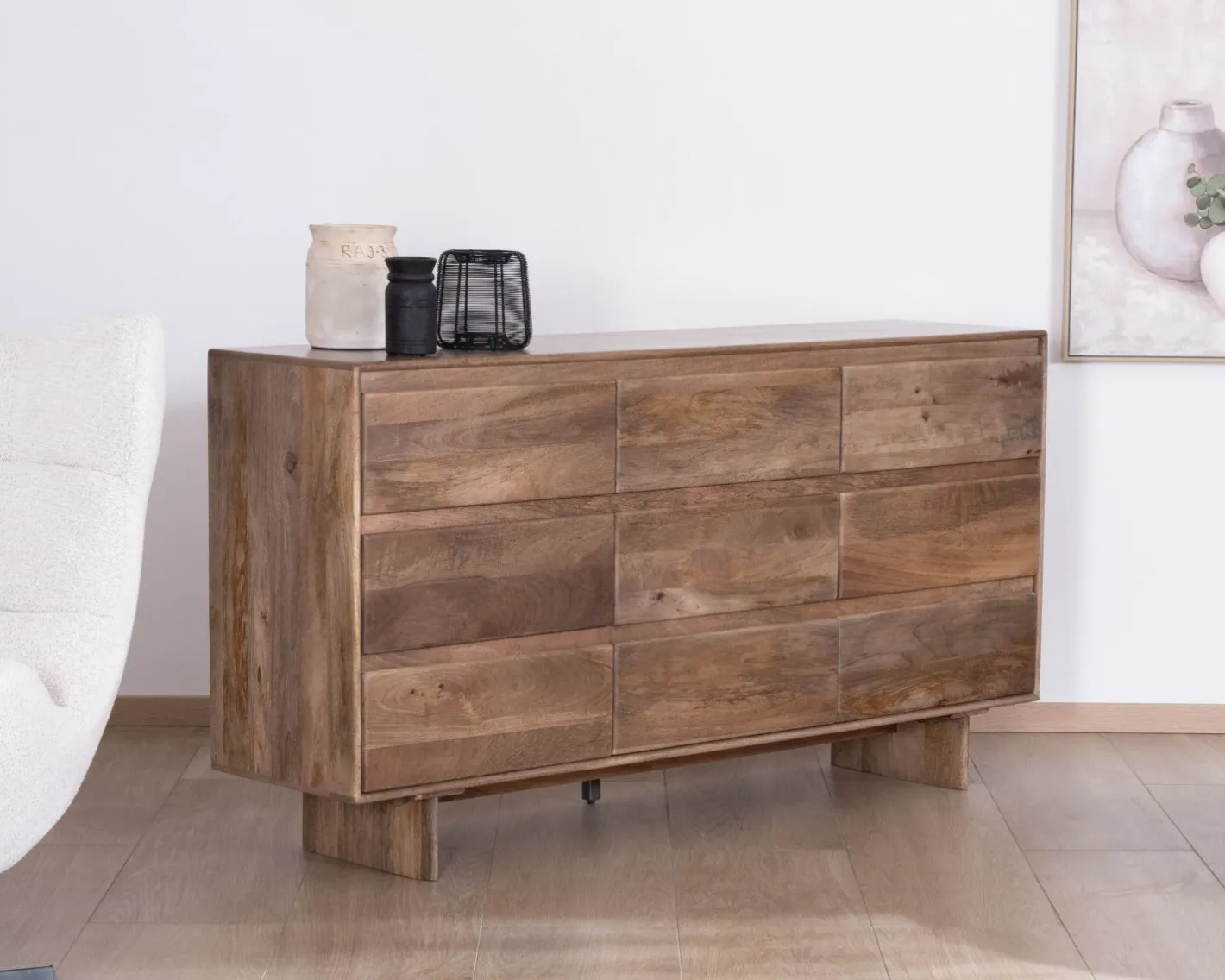Clearance Commode 9 tiroirs en bois massif de manguier "Geta" Style Japandi Rangement|Commode