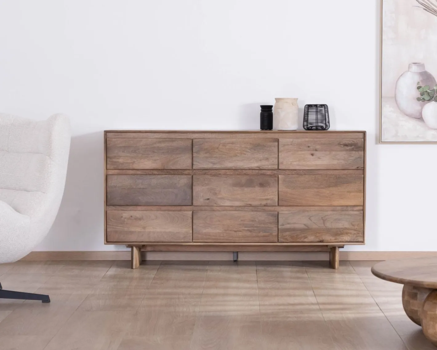 Clearance Commode 9 tiroirs en bois massif de manguier "Geta" Style Japandi Rangement|Commode