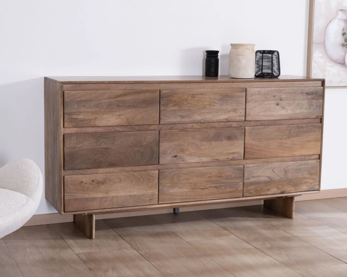 Clearance Commode 9 tiroirs en bois massif de manguier "Geta" Style Japandi Rangement|Commode