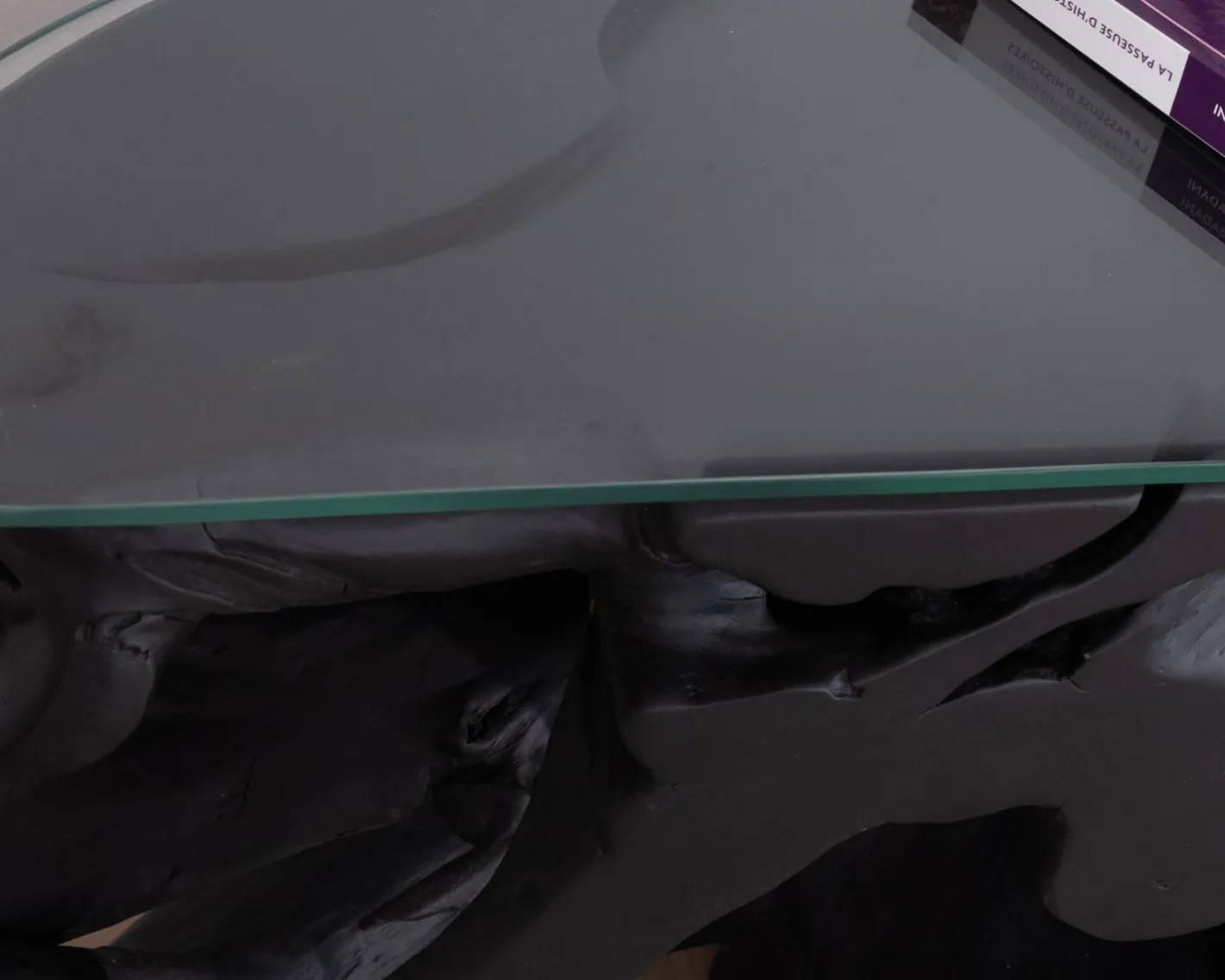 Discount Console 150 cm en racine de teck teintée noir avec plateau verre "Jungle" Console|Console
