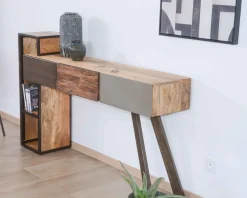 Online Console moderne design avec rangements bois métal et ciment "Mezzo" Console|Console