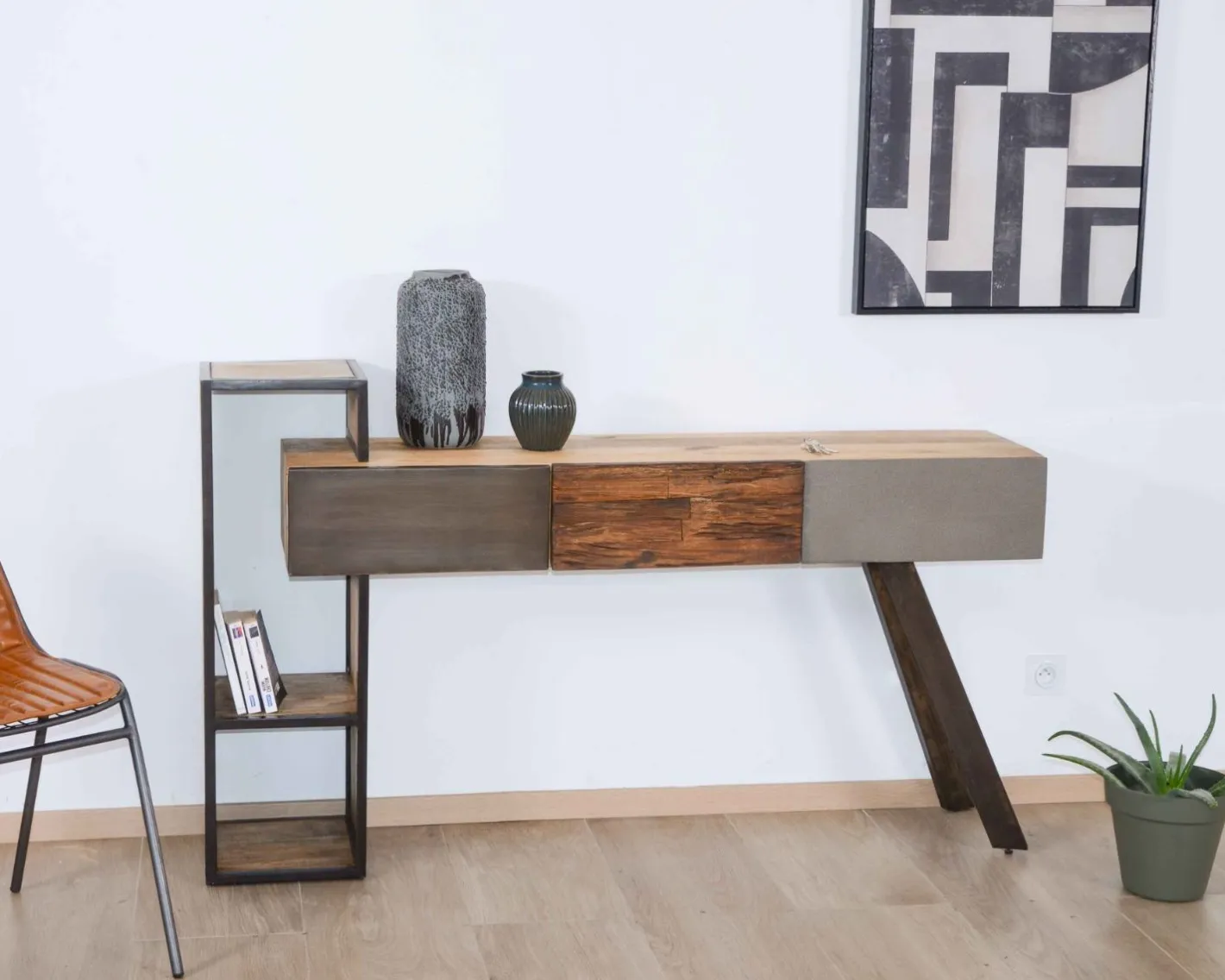 Online Console moderne design avec rangements bois métal et ciment "Mezzo" Console|Console