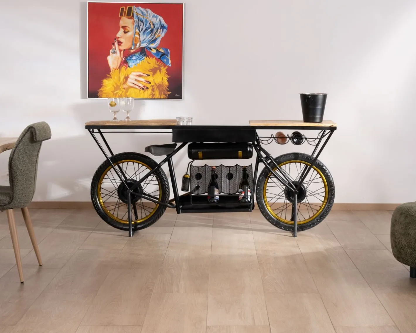 Best Console moto vintage ultra originale bois et métal noir "Crazy" Console|Console