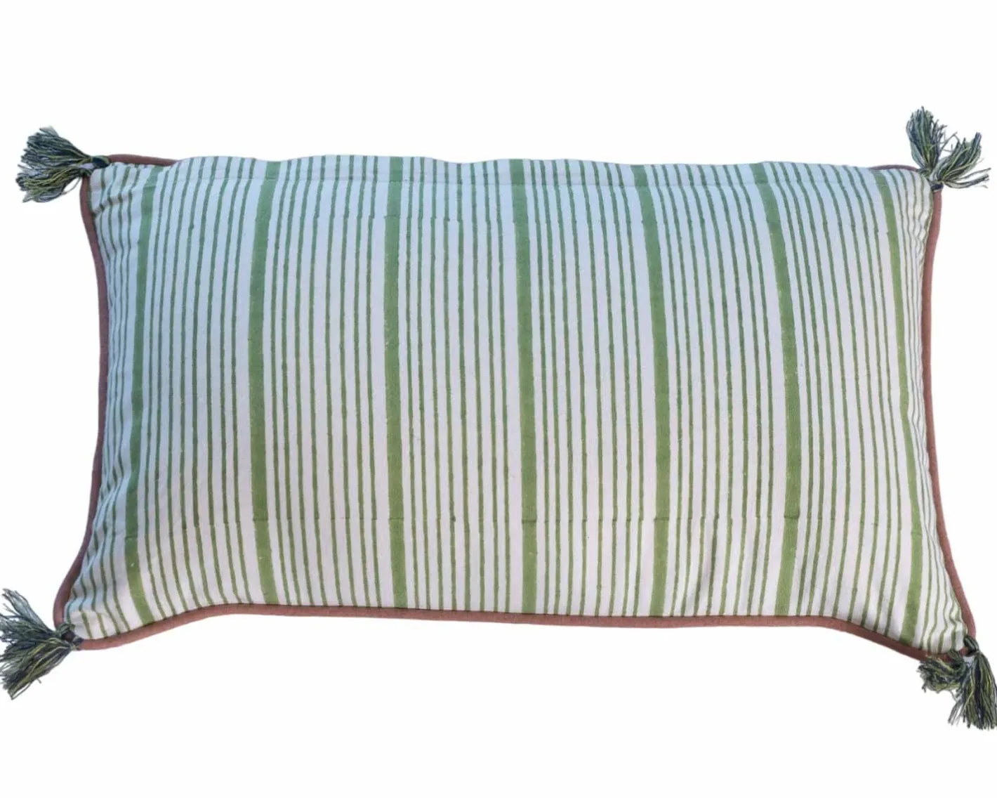 Sale Coussin en tissu motif floral vert rose "Solira" finition passepoil Décoration