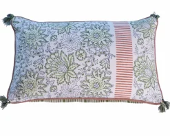 Sale Coussin en tissu motif floral vert rose