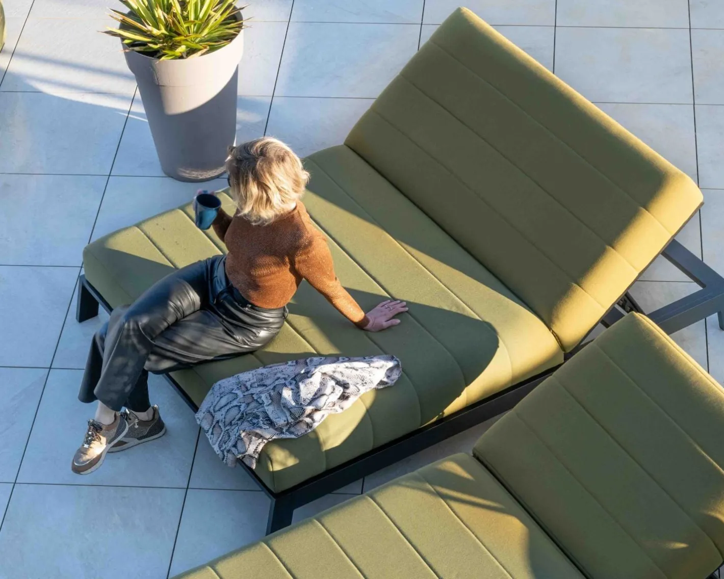 New Double bain de soleil haut de gamme vert et noir "Terrasse" Bain De Soleil
