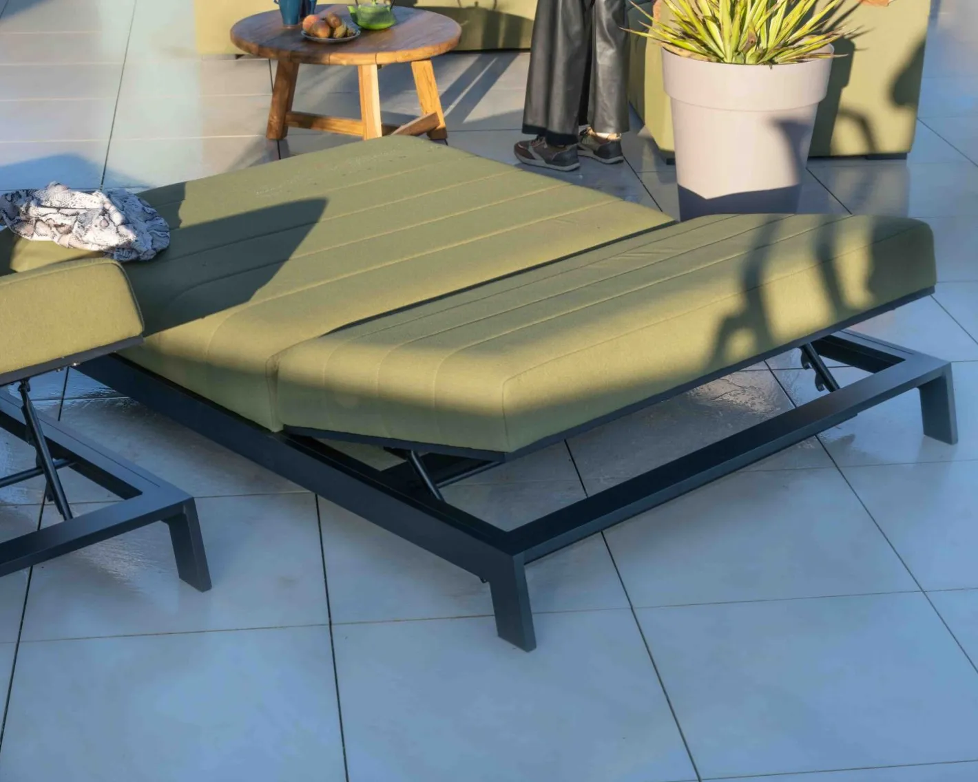 New Double bain de soleil haut de gamme vert et noir "Terrasse" Bain De Soleil