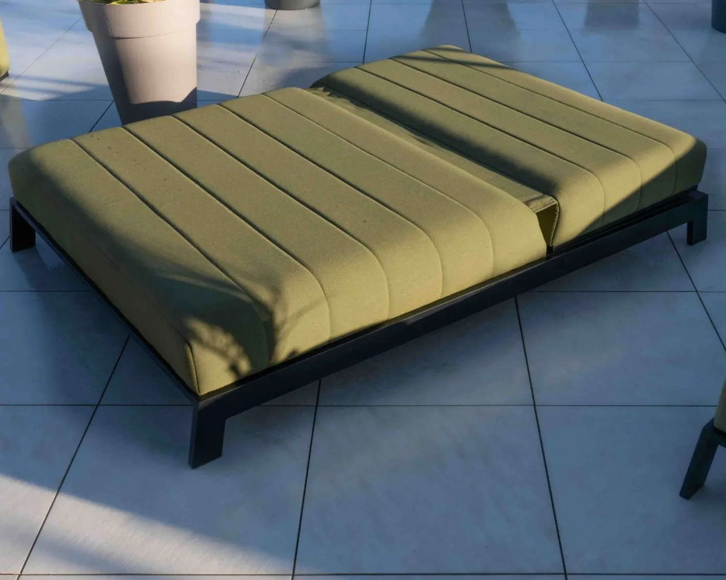 New Double bain de soleil haut de gamme vert et noir "Terrasse" Bain De Soleil