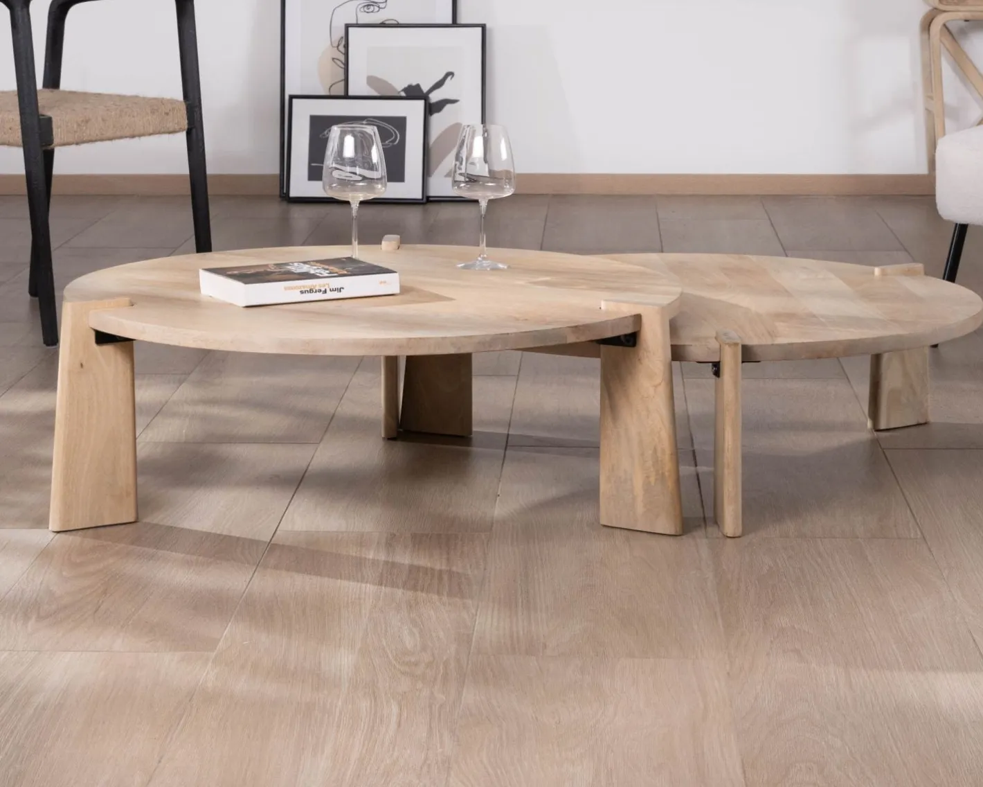 Discount Duo de tables basses rondes en manguier naturel "Loopie" Bout De Canapé|Table D'Appoint