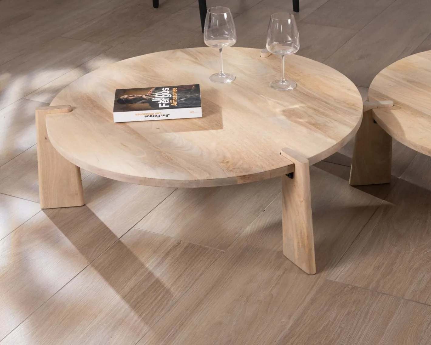 Discount Duo de tables basses rondes en manguier naturel "Loopie" Bout De Canapé|Table D'Appoint