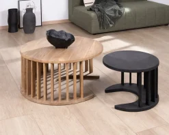 New Duo de tables basses rondes en manguier sablé marron et noir "Koneks" Table Basse Ovale Ou Ronde