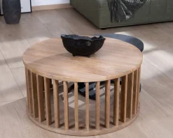 New Duo de tables basses rondes en manguier sablé marron et noir 