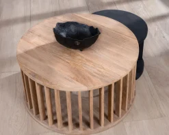 New Duo de tables basses rondes en manguier sablé marron et noir 