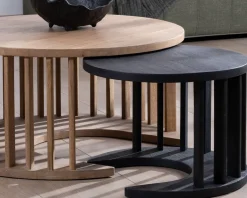 New Duo de tables basses rondes en manguier sablé marron et noir 