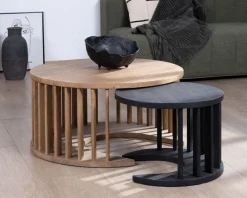 New Duo de tables basses rondes en manguier sablé marron et noir 