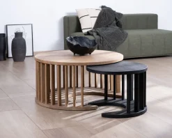 New Duo de tables basses rondes en manguier sablé marron et noir 