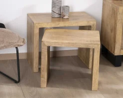 Sale Duo de tables d'appoints gigognes en manguier lignes épurées "Manoha" Bout De Canapé|Table D'Appoint
