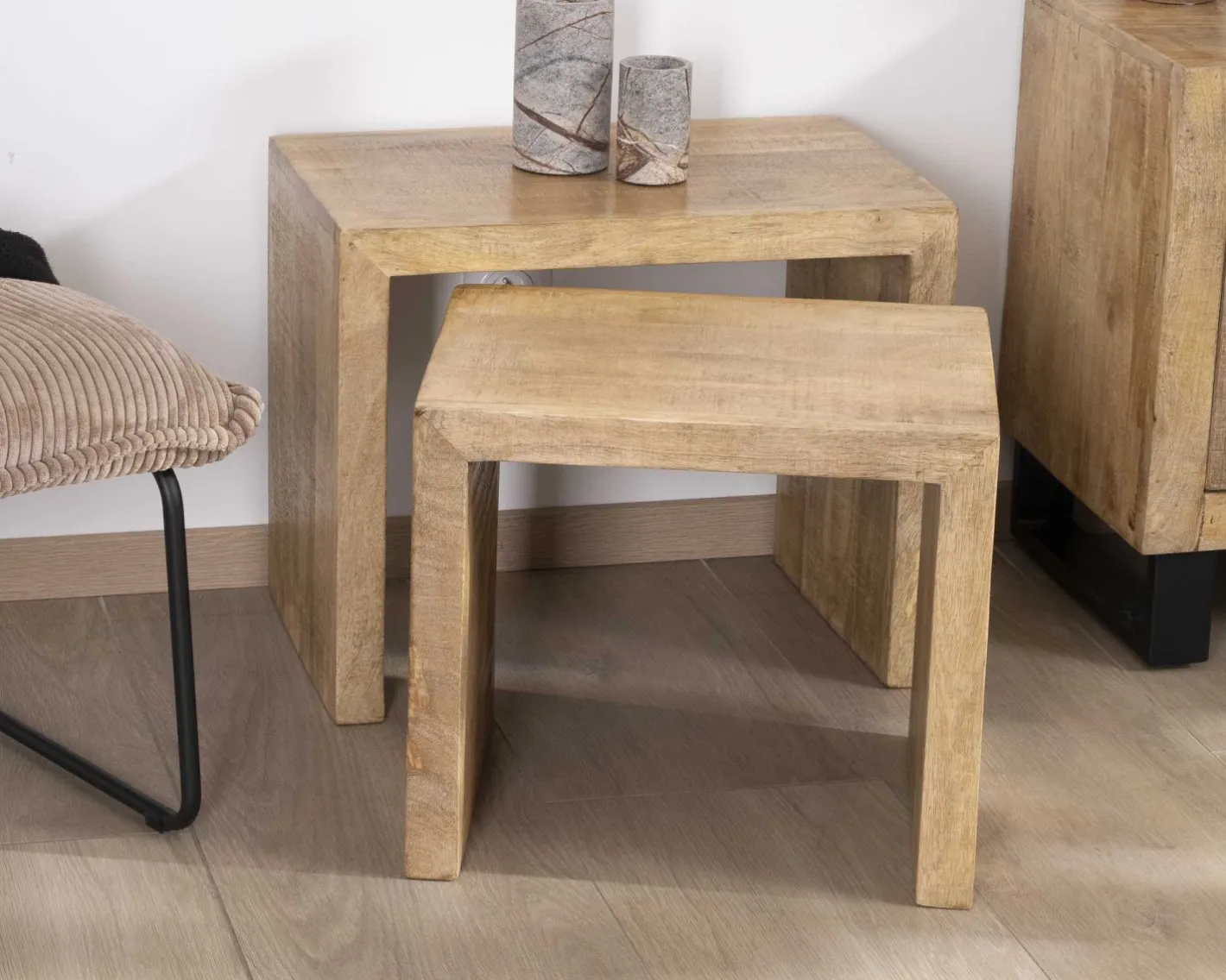 Sale Duo de tables d'appoints gigognes en manguier lignes épurées "Manoha" Bout De Canapé|Table D'Appoint