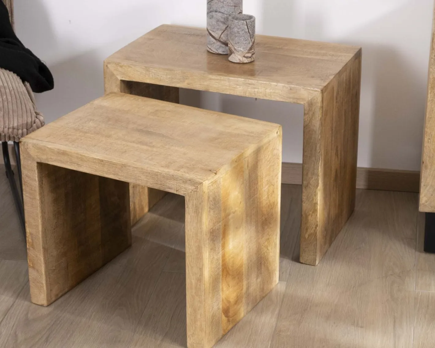 Sale Duo de tables d'appoints gigognes en manguier lignes épurées "Manoha" Bout De Canapé|Table D'Appoint