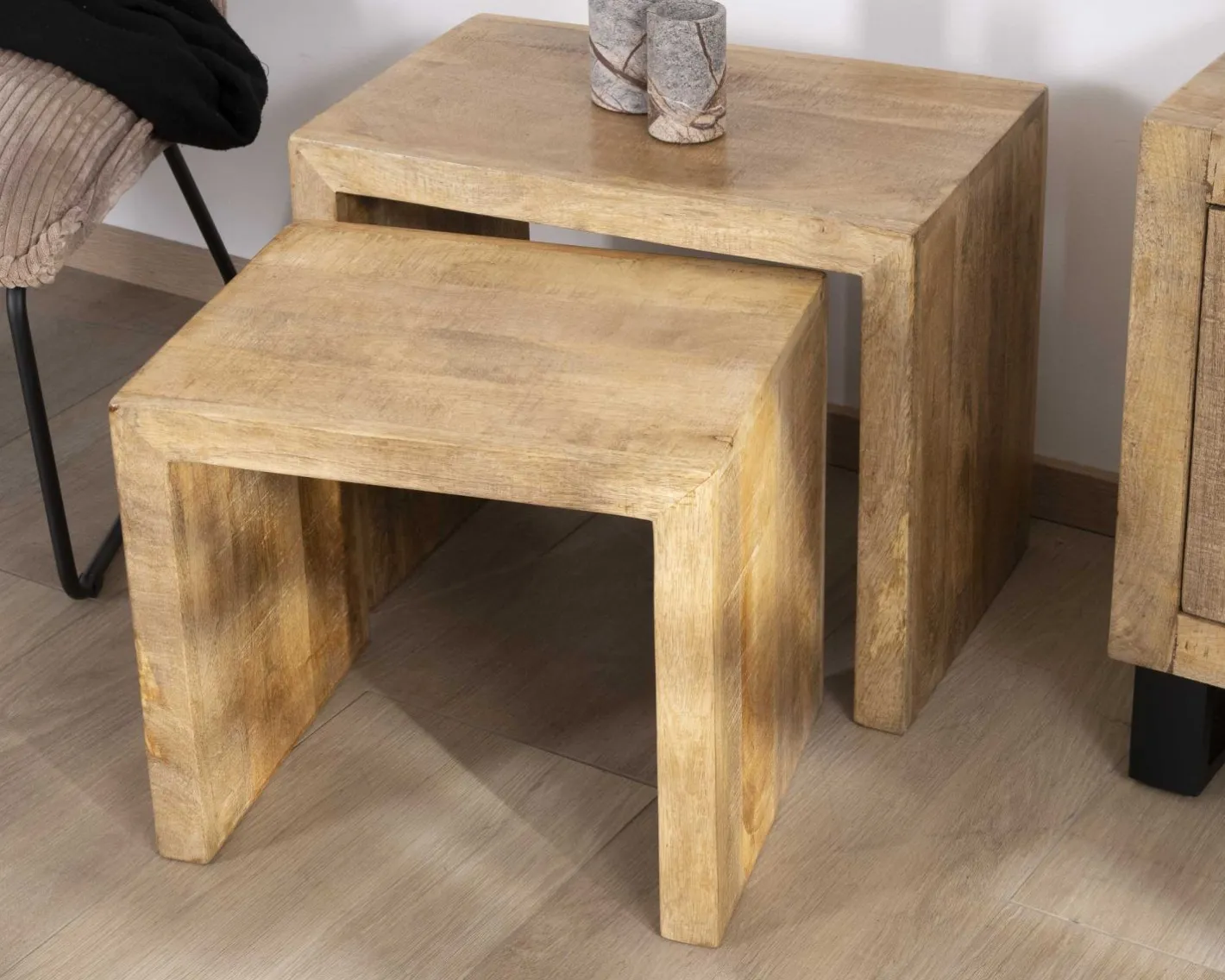 Sale Duo de tables d'appoints gigognes en manguier lignes épurées "Manoha" Bout De Canapé|Table D'Appoint
