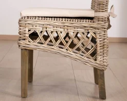 New Elégante chaise de repas en rotin tressé avec galette d'assise en tissu "Noho" Chaise
