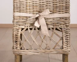 New Elégante chaise de repas en rotin tressé avec galette d'assise en tissu