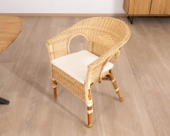 Clearance Elégant petit fauteuil en rotin tressé avec assise tissu