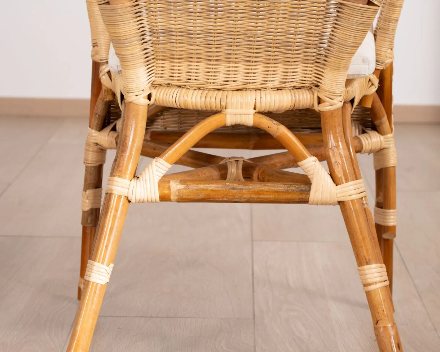 Clearance Elégant petit fauteuil en rotin tressé avec assise tissu "Noho" Fauteuil|Chaise