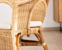 Clearance Elégant petit fauteuil en rotin tressé avec assise tissu