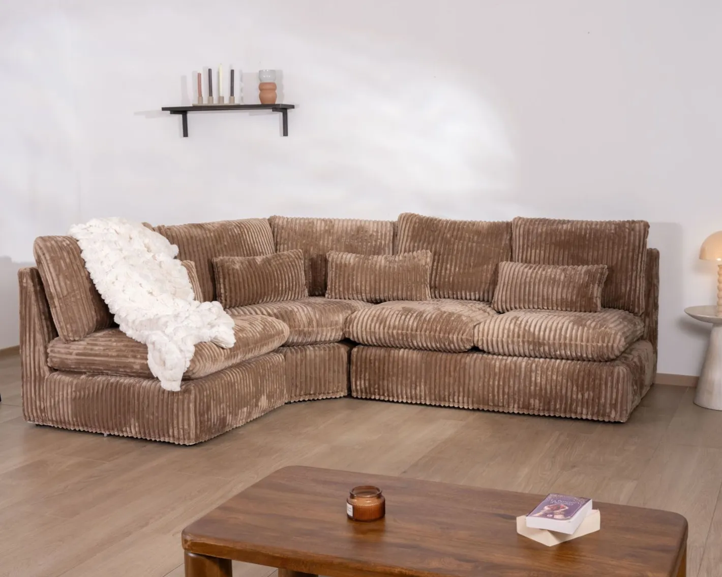 Discount Elément 1 place pour canapé modulaire "Kédusa" en velours larges côtes camel Canapé D'Angle|Canapé Modulable
