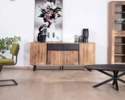 Enfilade 175cm en acacia avec 2 tiroirs et pieds métal noirs "Bennett" Buffet Et Bahut