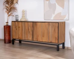 Online Enfilade contemporaine 4 portes en teck naturel et métal noir