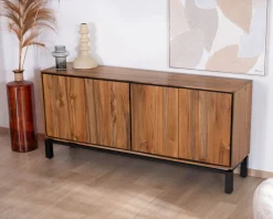 Online Enfilade contemporaine 4 portes en teck naturel et métal noir