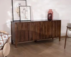 Enfilade esprit zen en manguier 180 cm « Sicora » teinte noyer Buffet Et Bahut