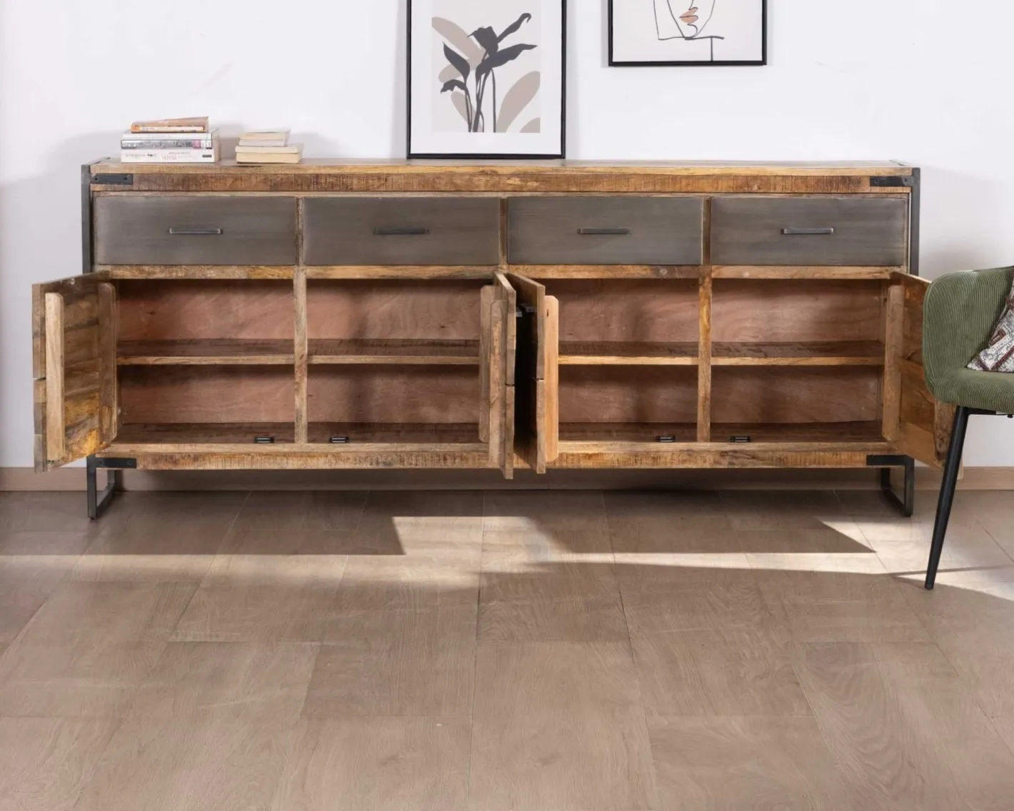 Discount Enfilade industrielle 200 cm en manguier et métal "Shade" Buffet Et Bahut