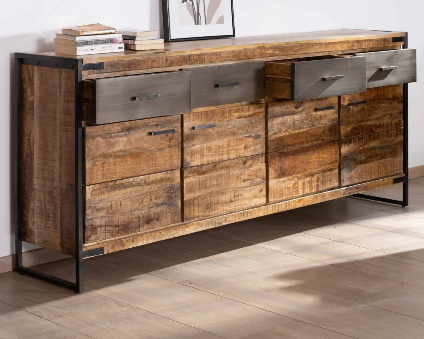 Discount Enfilade industrielle 200 cm en manguier et métal "Shade" Buffet Et Bahut