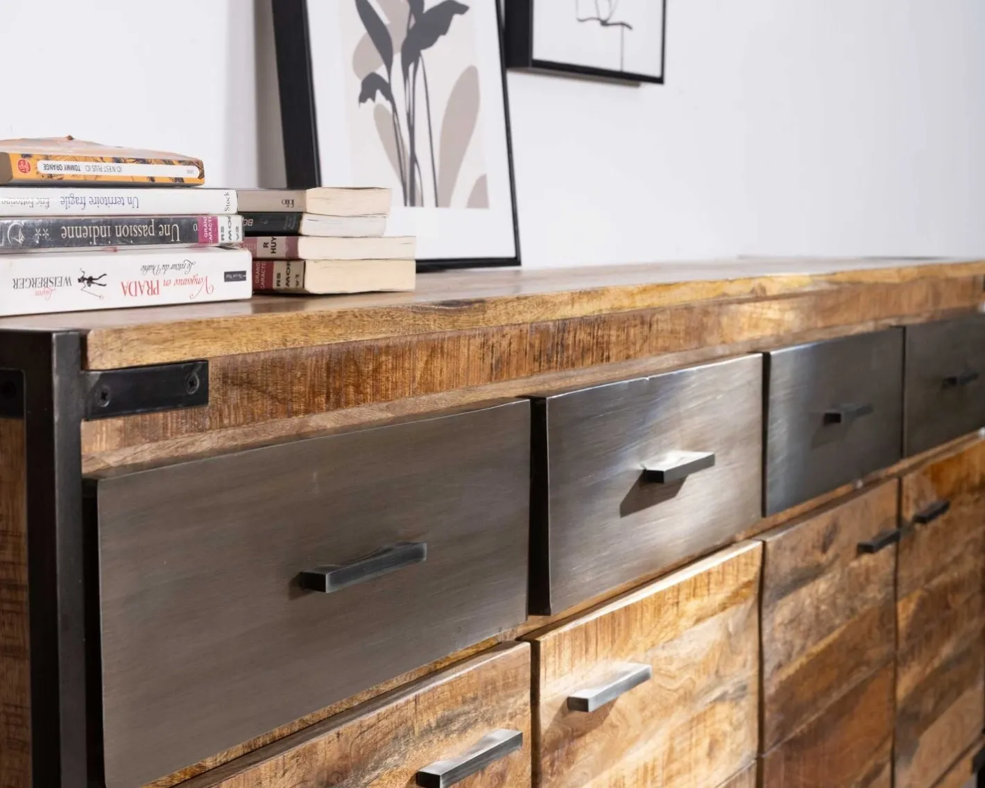 Discount Enfilade industrielle 200 cm en manguier et métal "Shade" Buffet Et Bahut