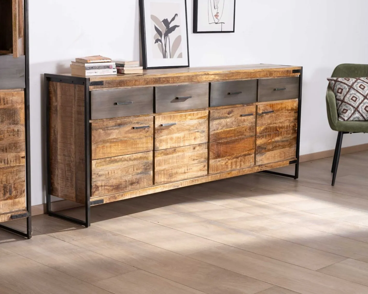 Discount Enfilade industrielle 200 cm en manguier et métal "Shade" Buffet Et Bahut