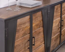 Discount Enfilade industrielle métal gris et bois de manguier "Vista" Buffet Et Bahut