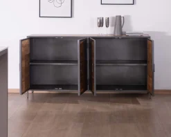 Discount Enfilade industrielle métal gris et bois de manguier