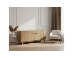 New Enfilade 4 portes 200 cm en manguier teinte noyer clair "Elyka" style scandinave Buffet Et Bahut