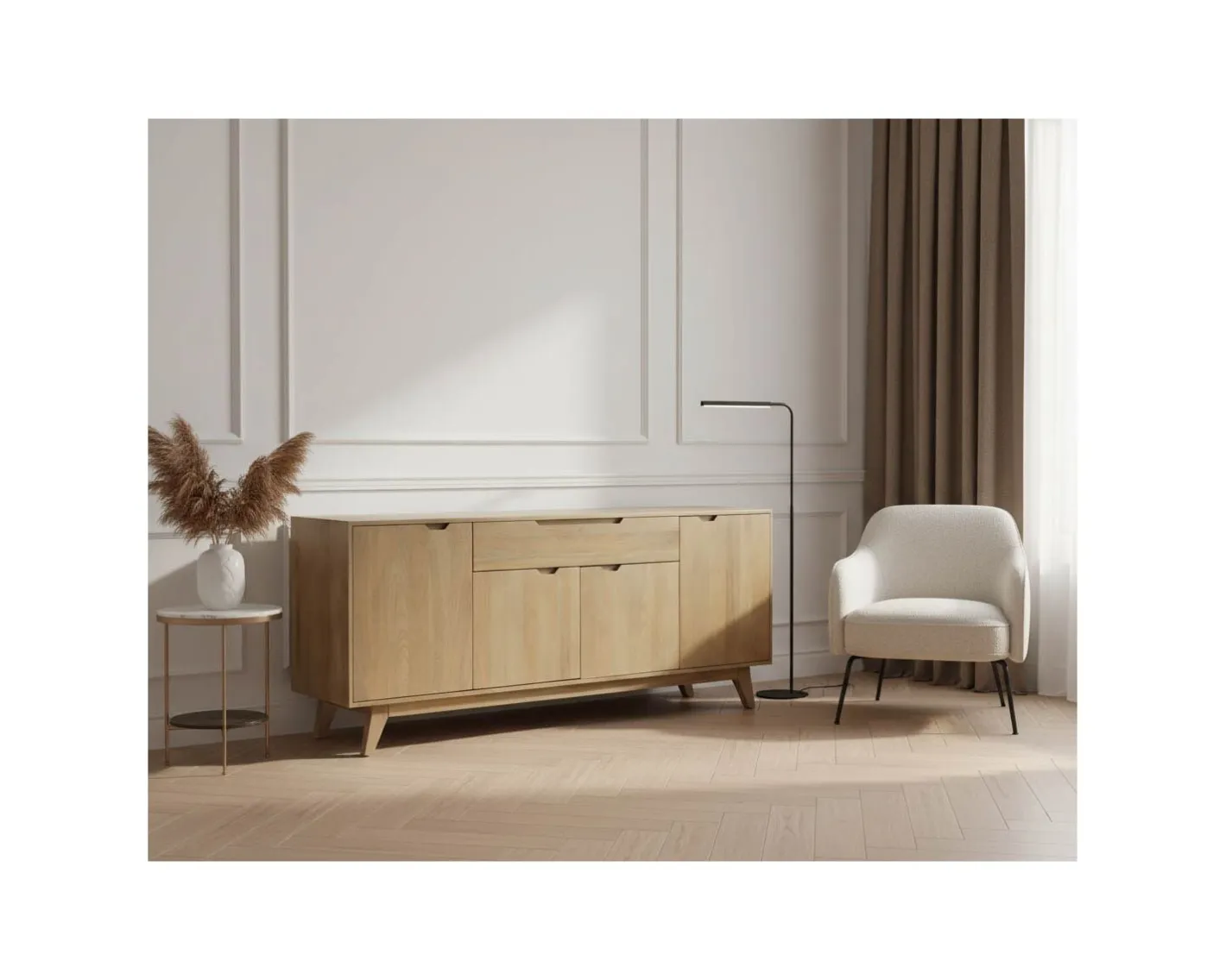New Enfilade 4 portes 200 cm en manguier teinte noyer clair "Elyka" style scandinave Buffet Et Bahut
