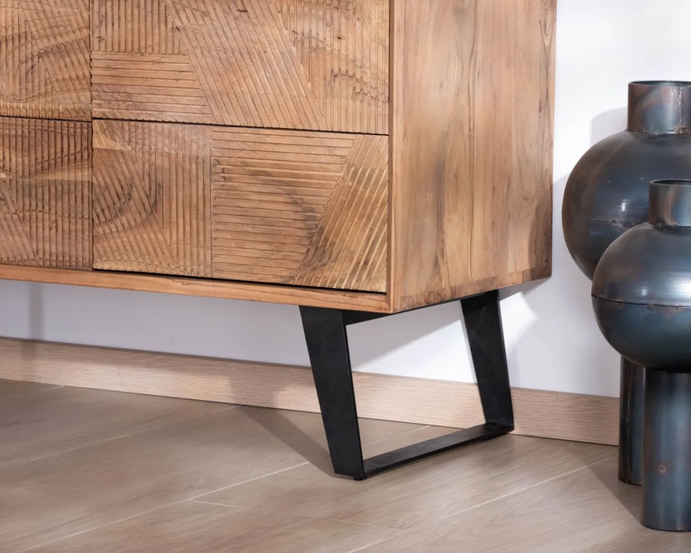 New Enfilade 4 portes en acacia "Uky" design contemporain esprit rétro Buffet Et Bahut