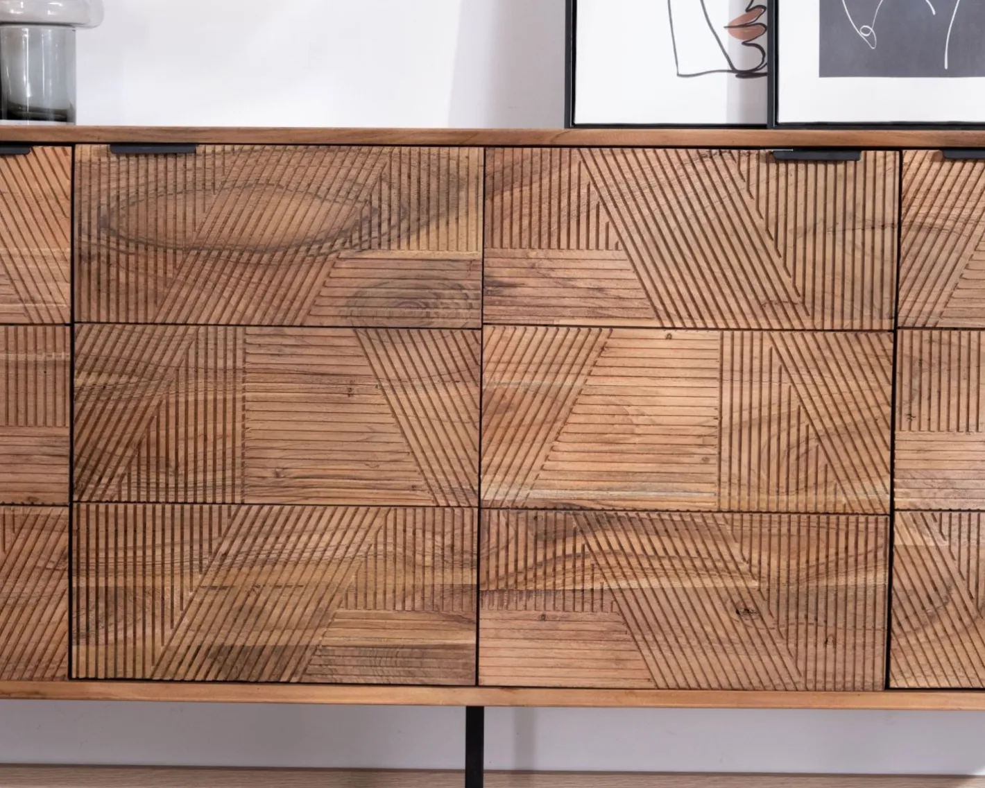 New Enfilade 4 portes en acacia "Uky" design contemporain esprit rétro Buffet Et Bahut