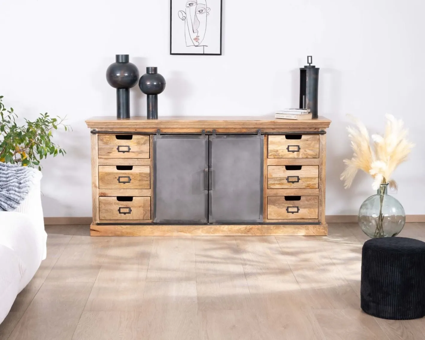 Hot Enfilade style factory en bois massif et métal "Haden" Buffet Et Bahut
