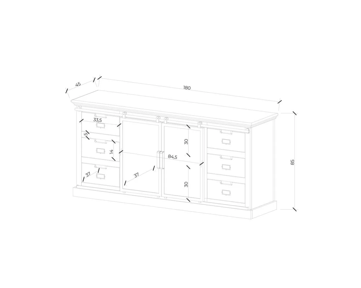 Hot Enfilade style factory en bois massif et métal "Haden" Buffet Et Bahut