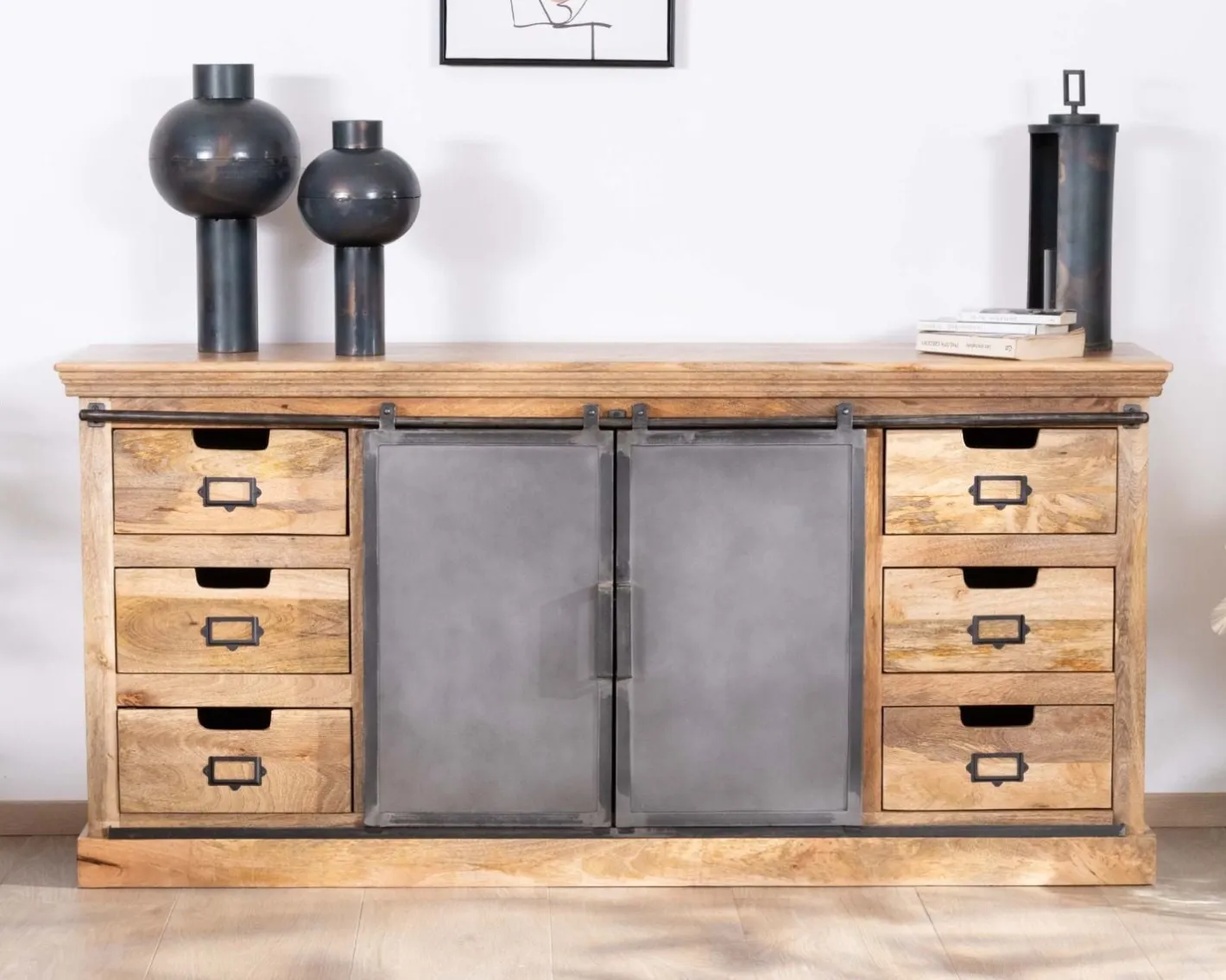 Hot Enfilade style factory en bois massif et métal "Haden" Buffet Et Bahut