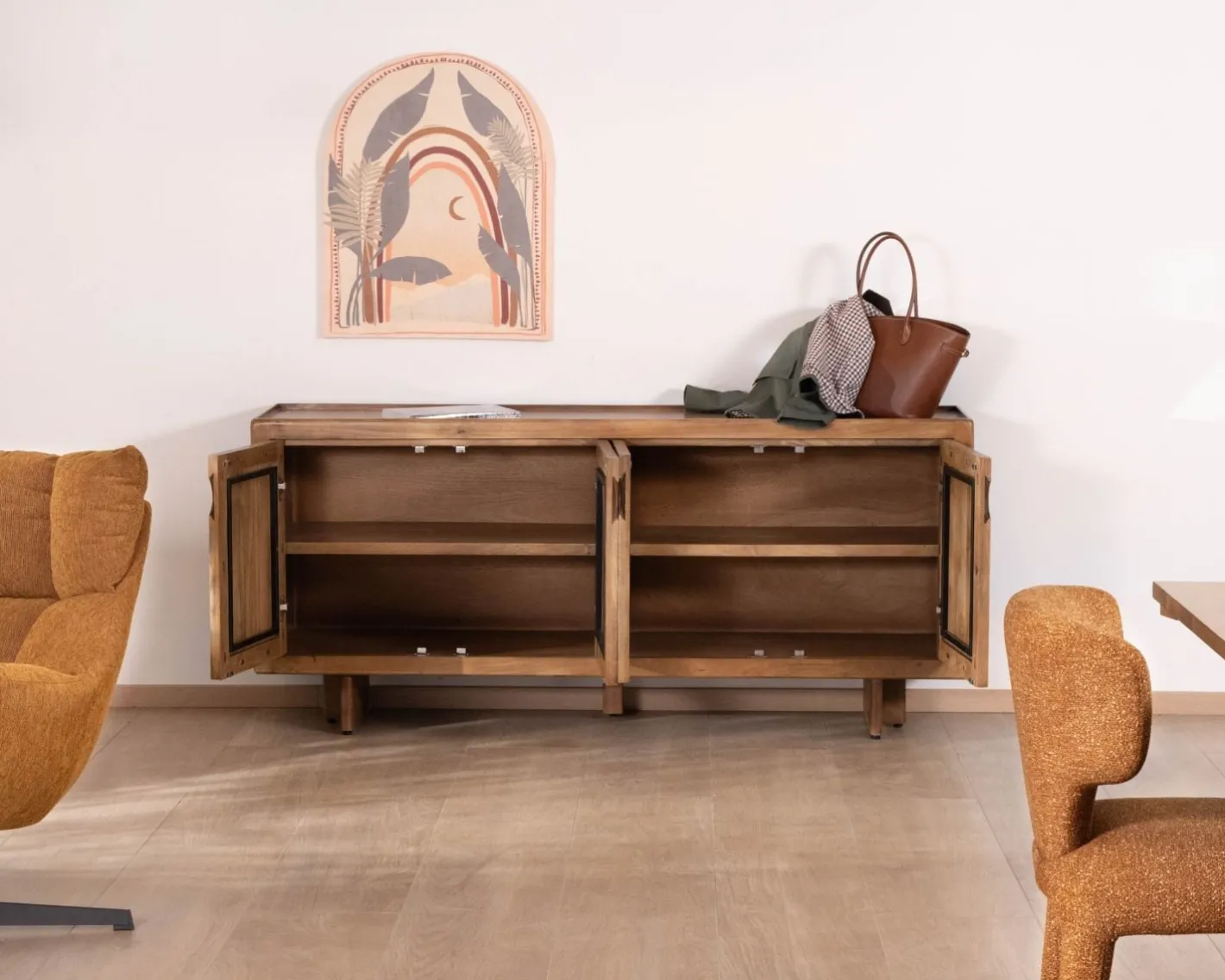 Clearance Enfilade vintage 4 portes en manguier naturel "Odely" 180 cm style rétro chic Buffet Et Bahut